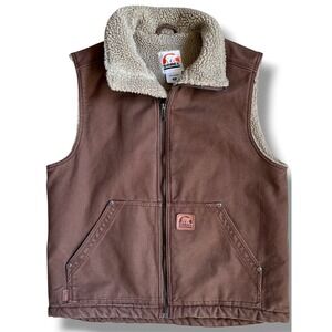 Sorel Mens Canvas Sherpa Lined Workwear Vest Brown Full Zip Size Medium